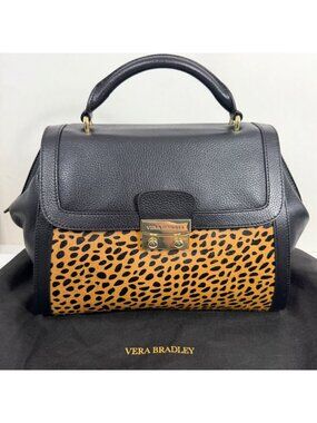NWOT Vera Bradley Stella Mini Satchel Women's Leather Cheetah Black Shoulder Bag